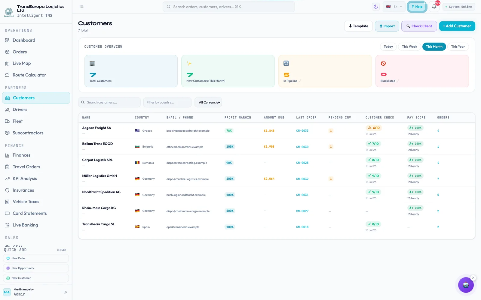 CargoMind customers — check scores, credit and order history
